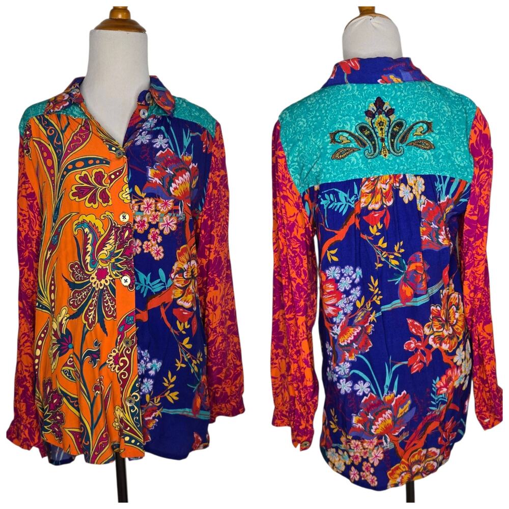 Soft Surroundings Patchwork Bohemian Tunic Womens PXS Hermosa Floral Bold
